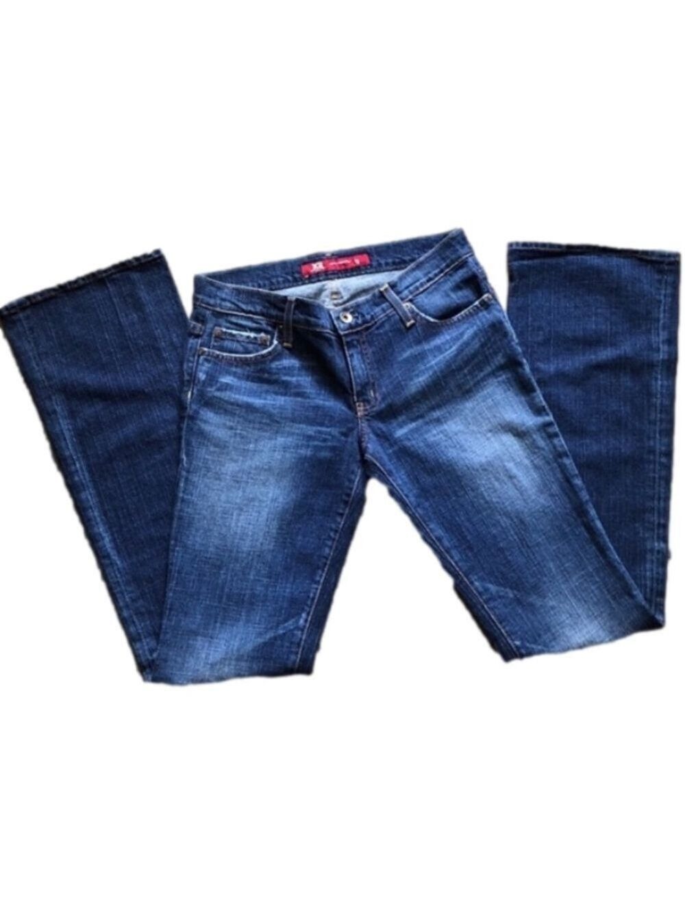 Low Rise Express X2 Denim Laboratory Dark Denim Flare Jeans